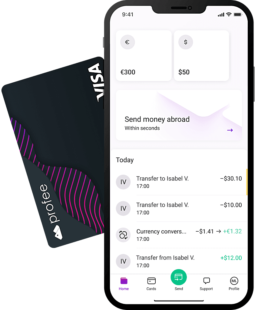 Everything in one place in your Profee app: track, save, spend and send money online