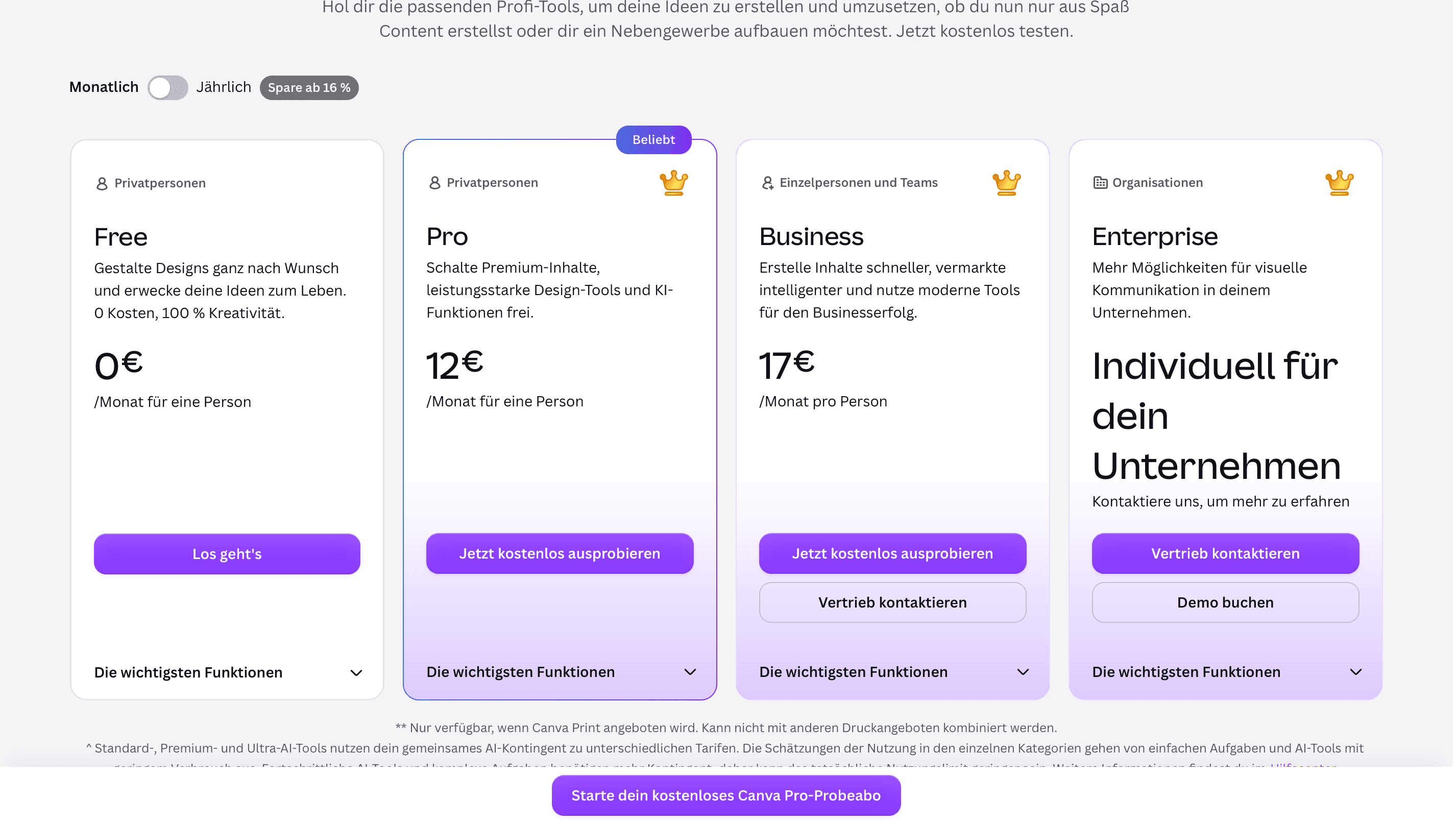 Canva Pro price in Germany: plans and costs | Profee