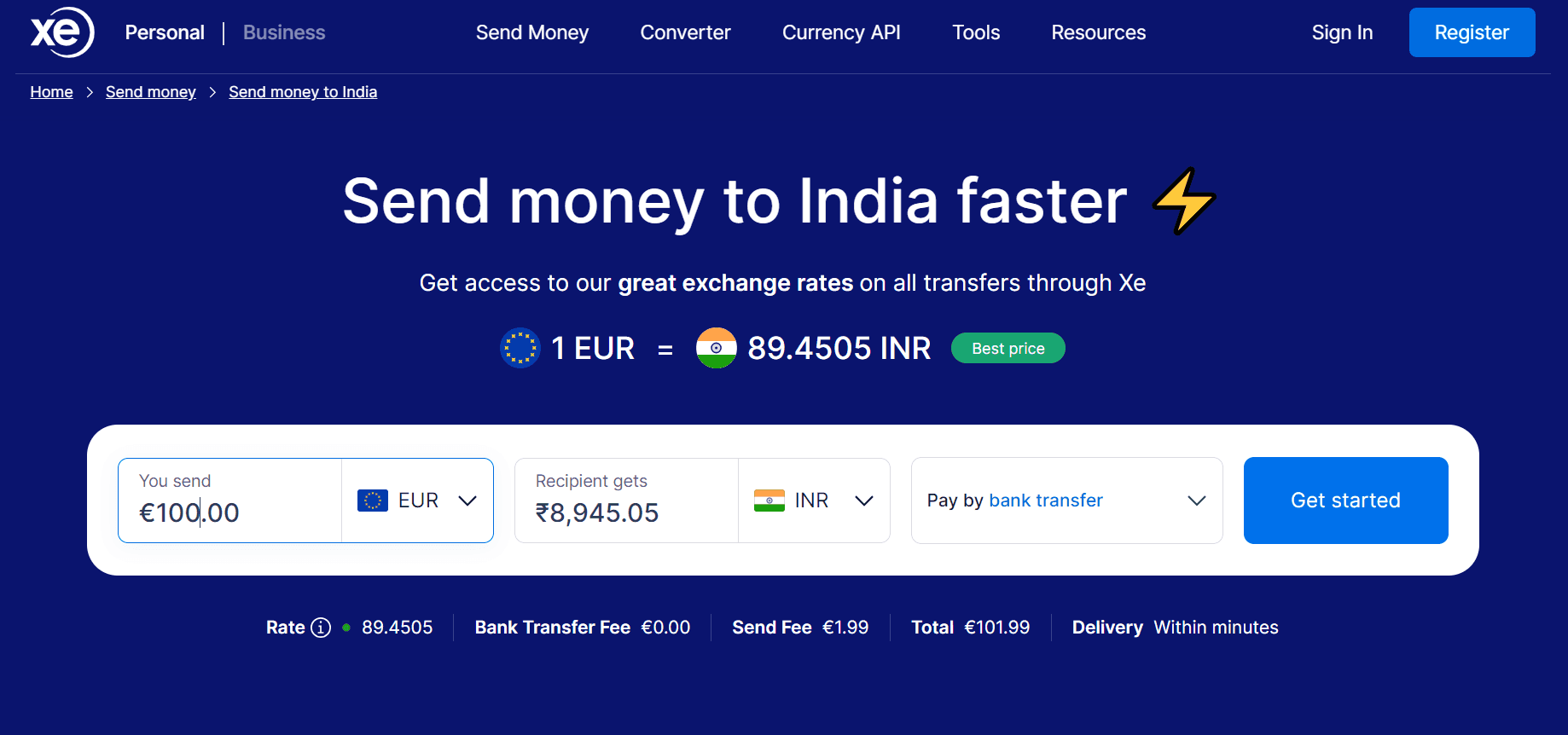 How to send money from Germany to India