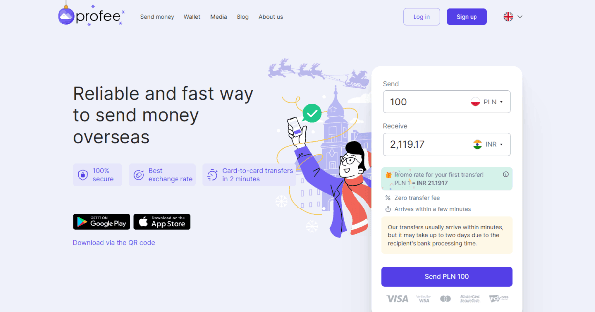 Profee customers can send money from Poland to India with zero commission and convert PLN to INR at the most competitive exchange rate.