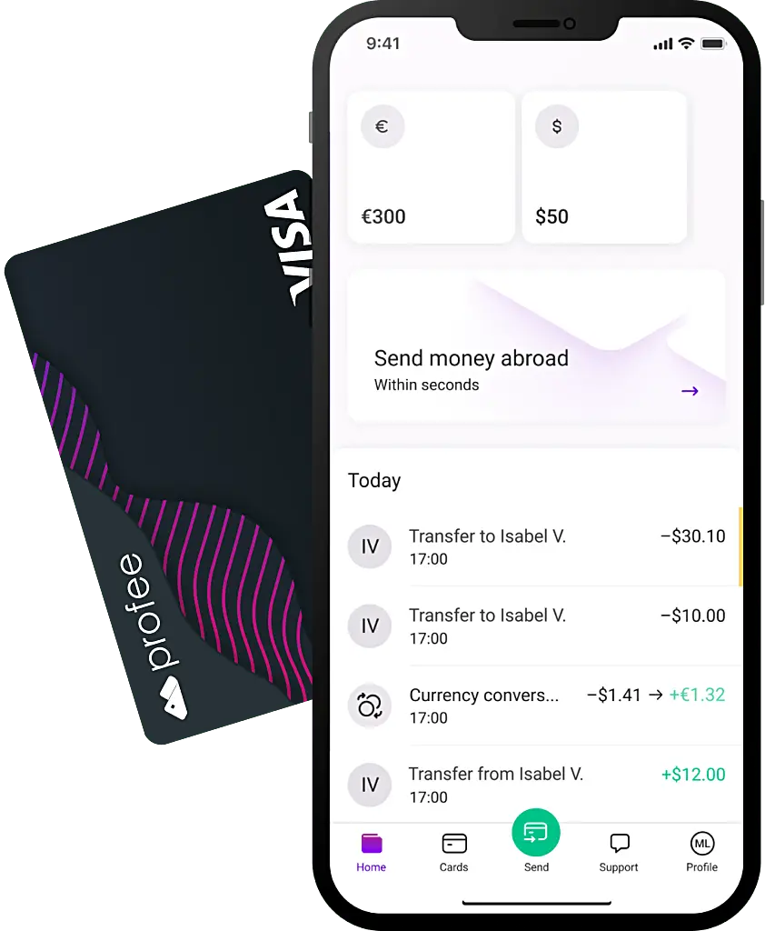 Everything in one place in your Profee app: track, save, spend and send money online