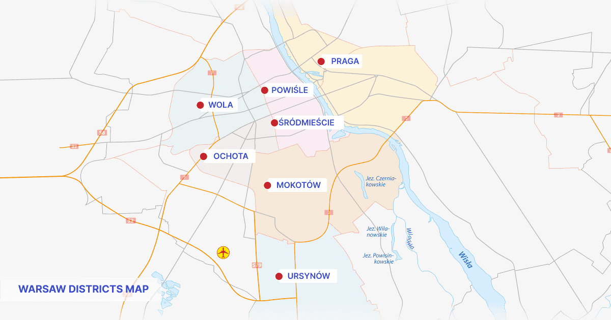Map of Warsaw districts