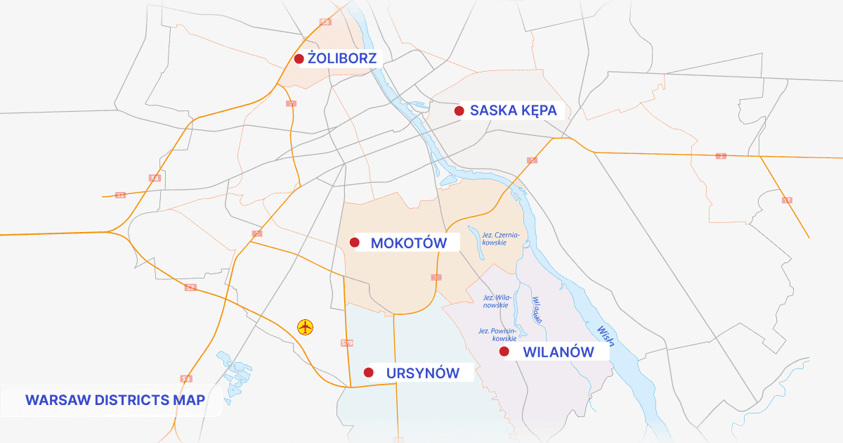 Map of Warsaw districts for families