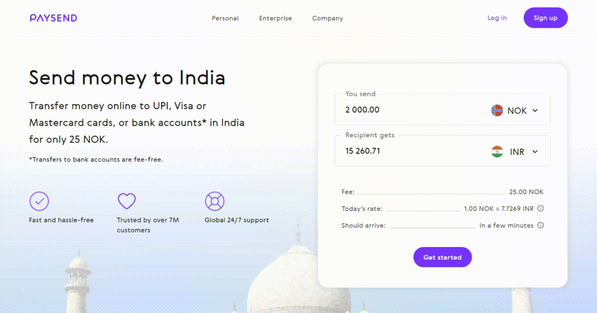 Compare money transfers from Norway to India